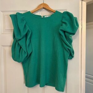 NWT Anthropologie THML Green Puff Sleeve Sweater Top size Large